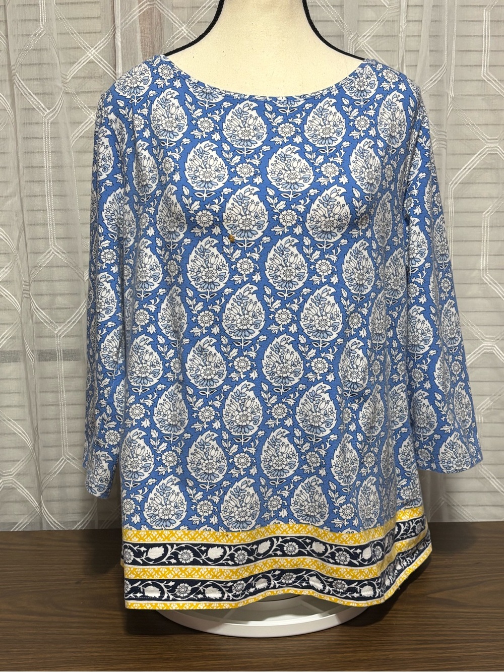 Talbots XL Blue Paisley Print 3/4 L Sleeve Tunic Top 22” p2p 24” L